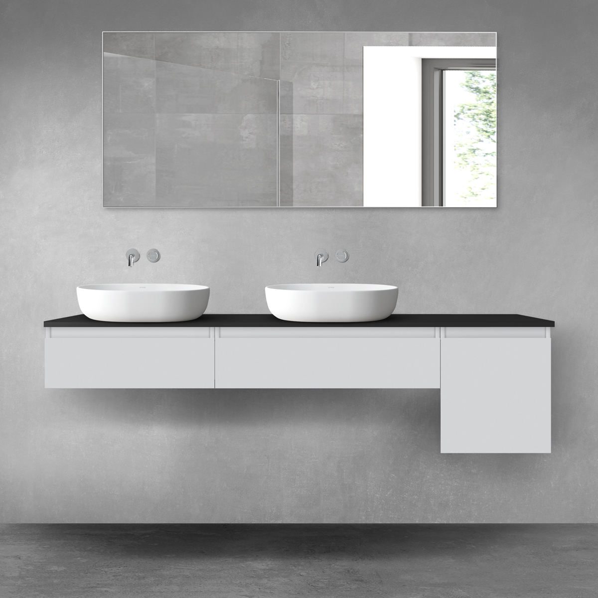 Oltens Vernal zestaw mebli łazienkowych 180 cm z blatem szary mat/czarny mat 68544700 - Wysyłka w 24h