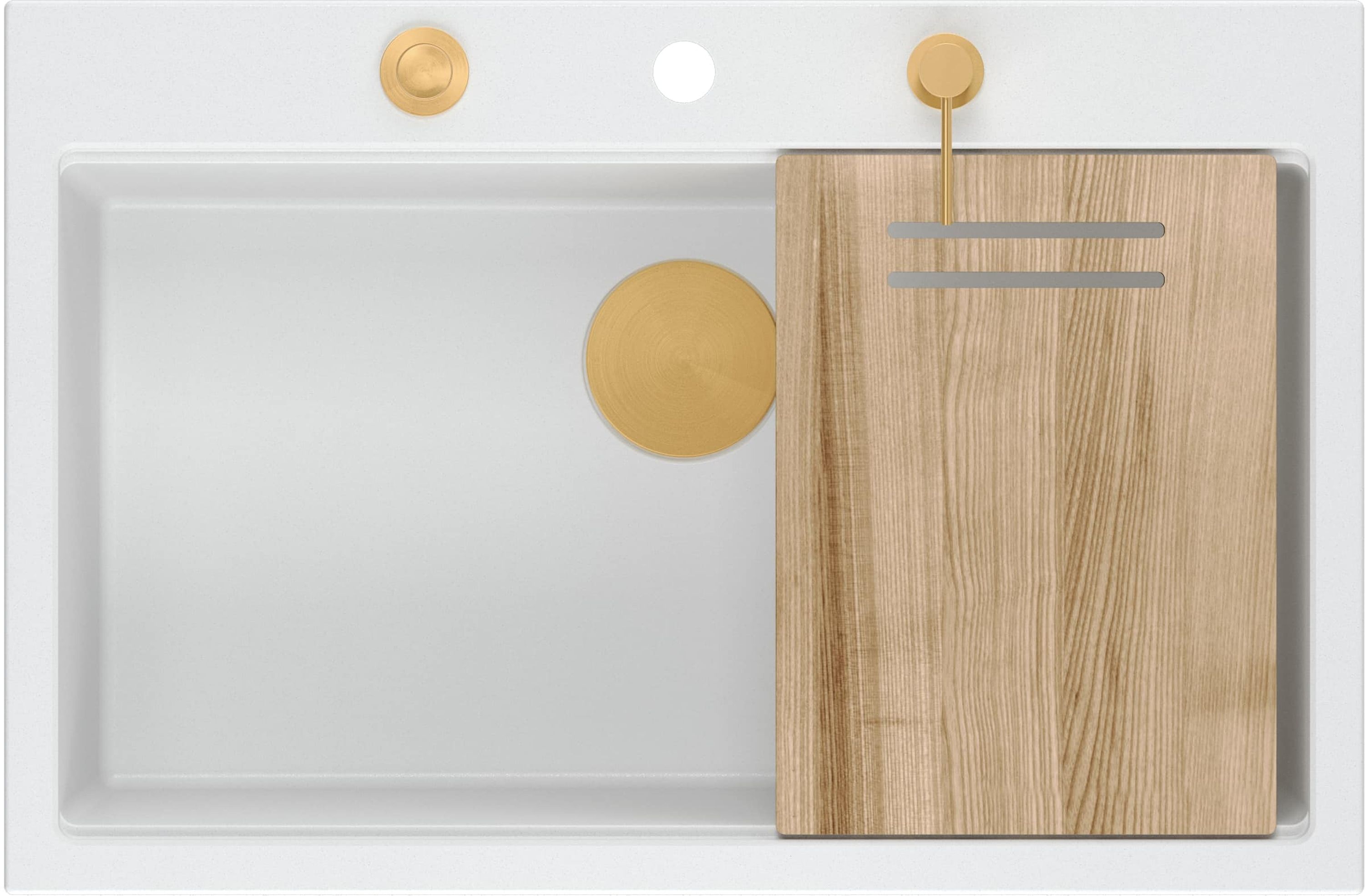 Quadron Marc 110 zlewozmywak 76x50 cm GraniteQ snow white/elementy miedziane HQM7650U1_PVDC1