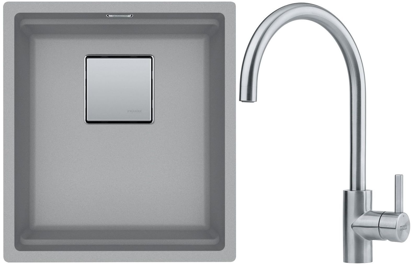 Franke Kanon KNG 110-37 zlewozmywak 37x42 cm Fragranite kamienny szary z baterią kuchenną Eos Neo stal szlachetna (1250528631, 1150590044)