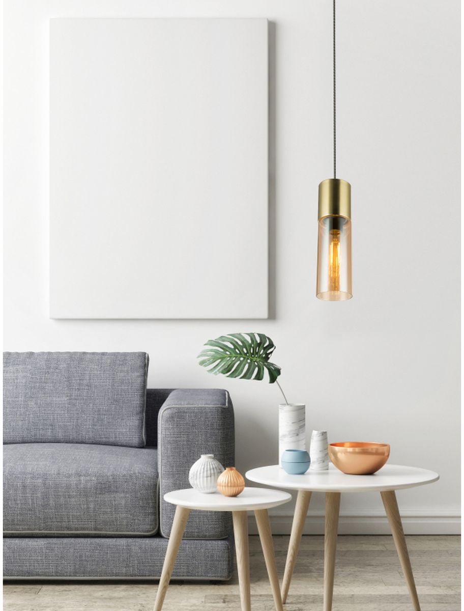 Globo Lighting Annika lampa wisząca 1x25W mosiądz/szkło bursztynowe 21000HM