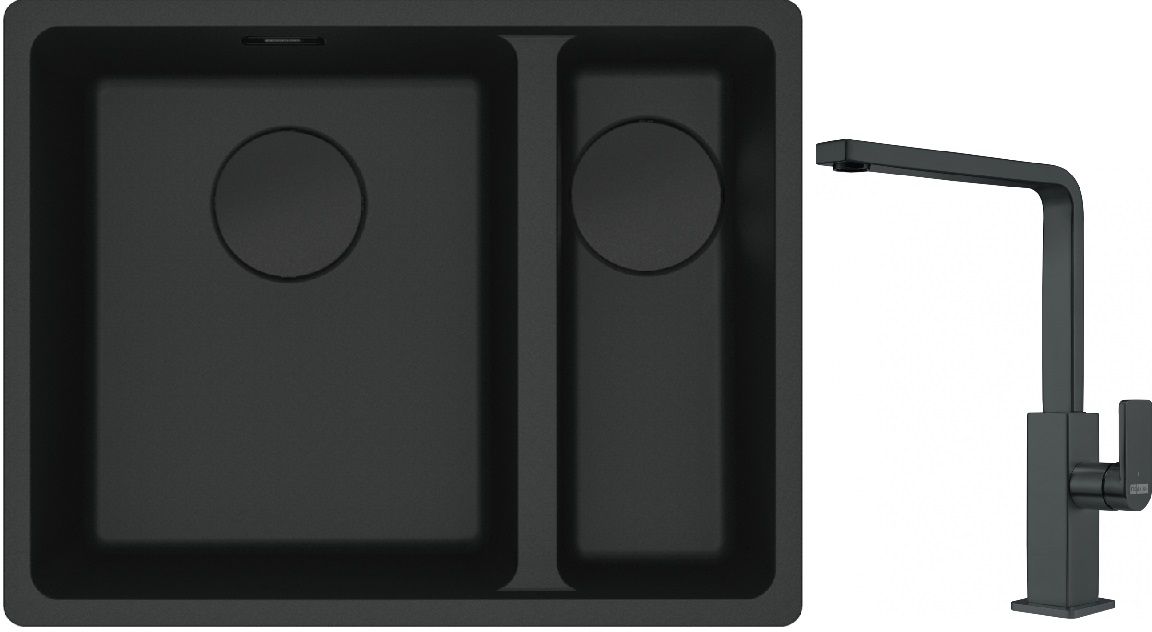 Franke Maris MRG 160-34-15SBR zlewozmywak 52x40 cm Fragranite czarny mat z baterią kuchenną Mythos czarna stal szlachetna (1250697755, ...