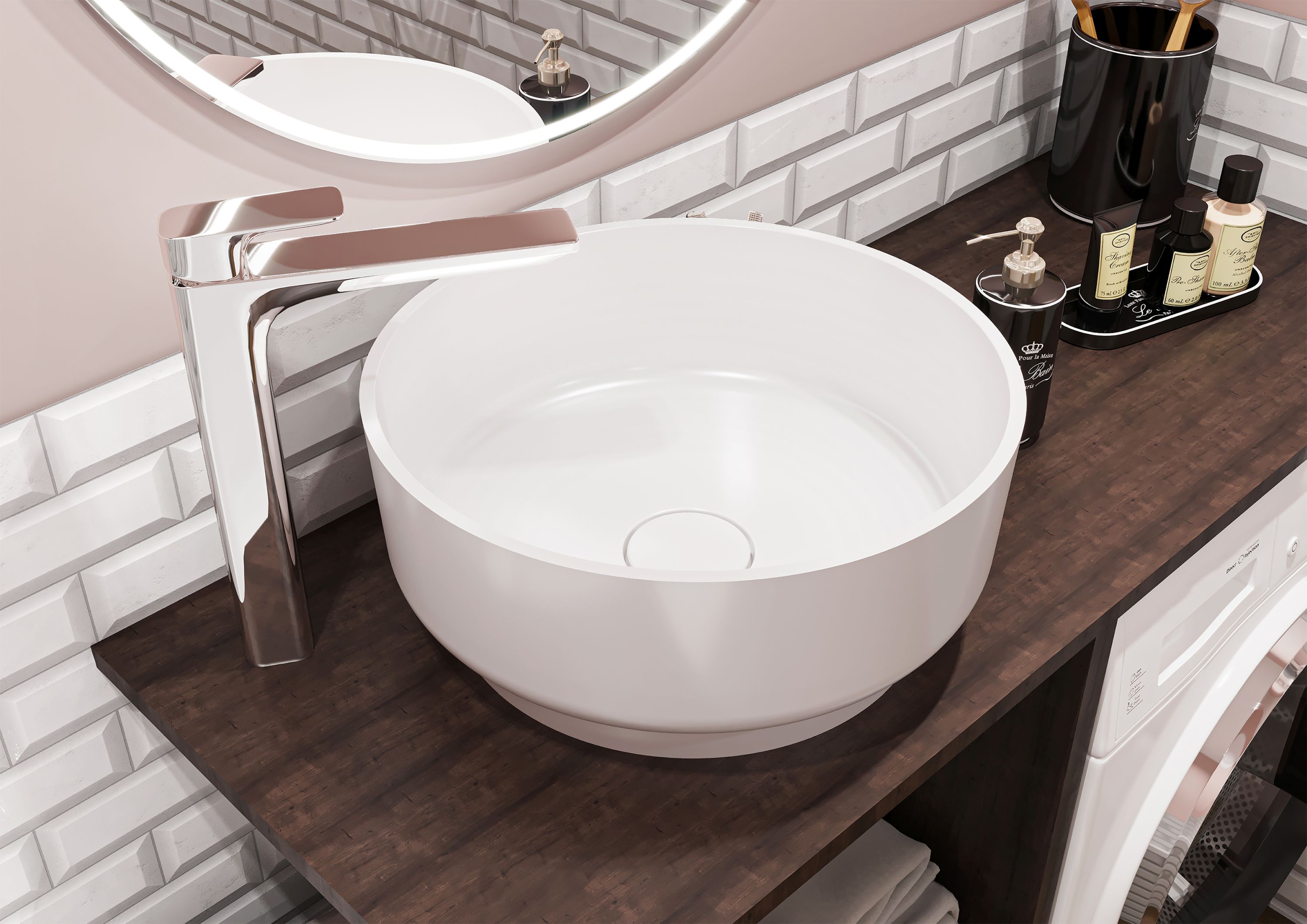 Miraggio Marta umywalka 42 cm okrągła nablatowa biały połysk 0000695