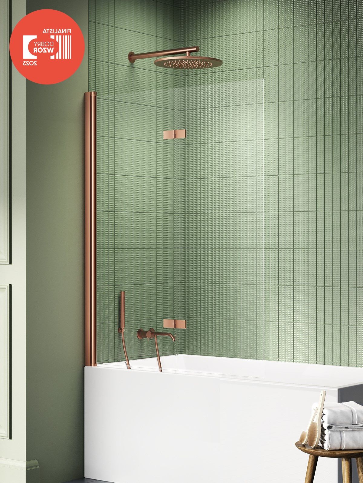 New Trendy New Soleo parawan nawannowy 110 cm 2-częściowy lewy miedź szczotkowana/szkło przezroczyste P-0137