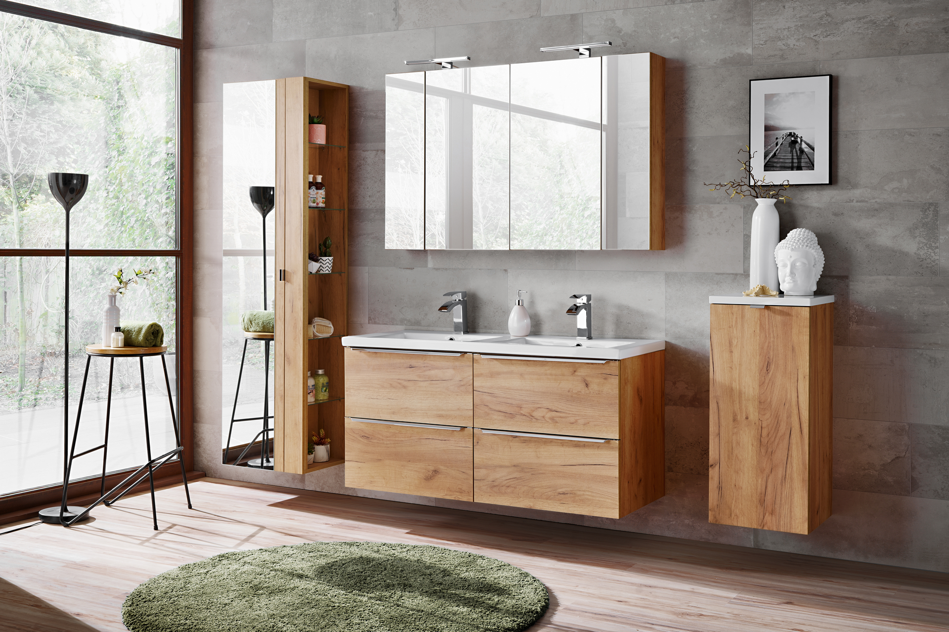 Comad Capri Oak szafka 80x16x75 cm z lustrem biała-dąb CAPRI OAK 843A FSC