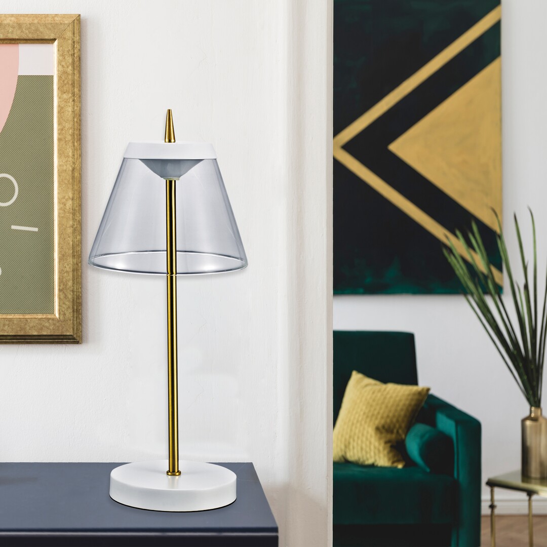 Rabalux Aviana lampa stołowa 1x6W LED biała/mosiądz/przezroczysta 5030