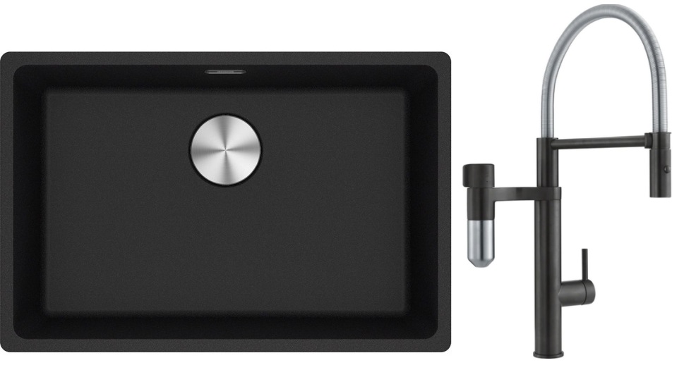 Franke Maris MRG 110-62 zlewozmywak 62x40 cm Fragranite onyx z baterią kuchenną Vital Semi-Pro czarny mat/stal (1250687257, 1200621313)