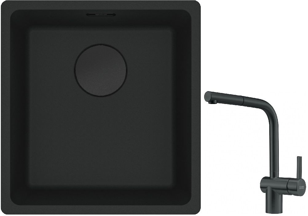 Franke Maris MRG 110-37 zlewozmywak 40x37 cm Fragranit + czarny mat z baterią kuchenną Atlas czarna stal szlachetna (1250697760, ... - Wysyłka w 24h