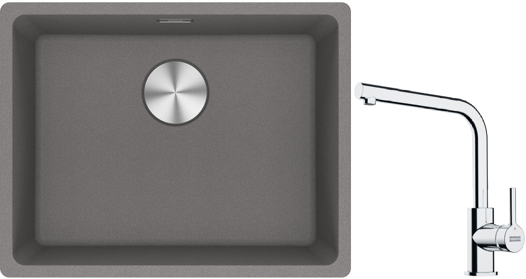 Franke Maris MRG 110-52 zlewozmywak 55x43 cm Fragranite kamienny szary z baterią kuchenną Lina chrom (1250687254, 1150693230)