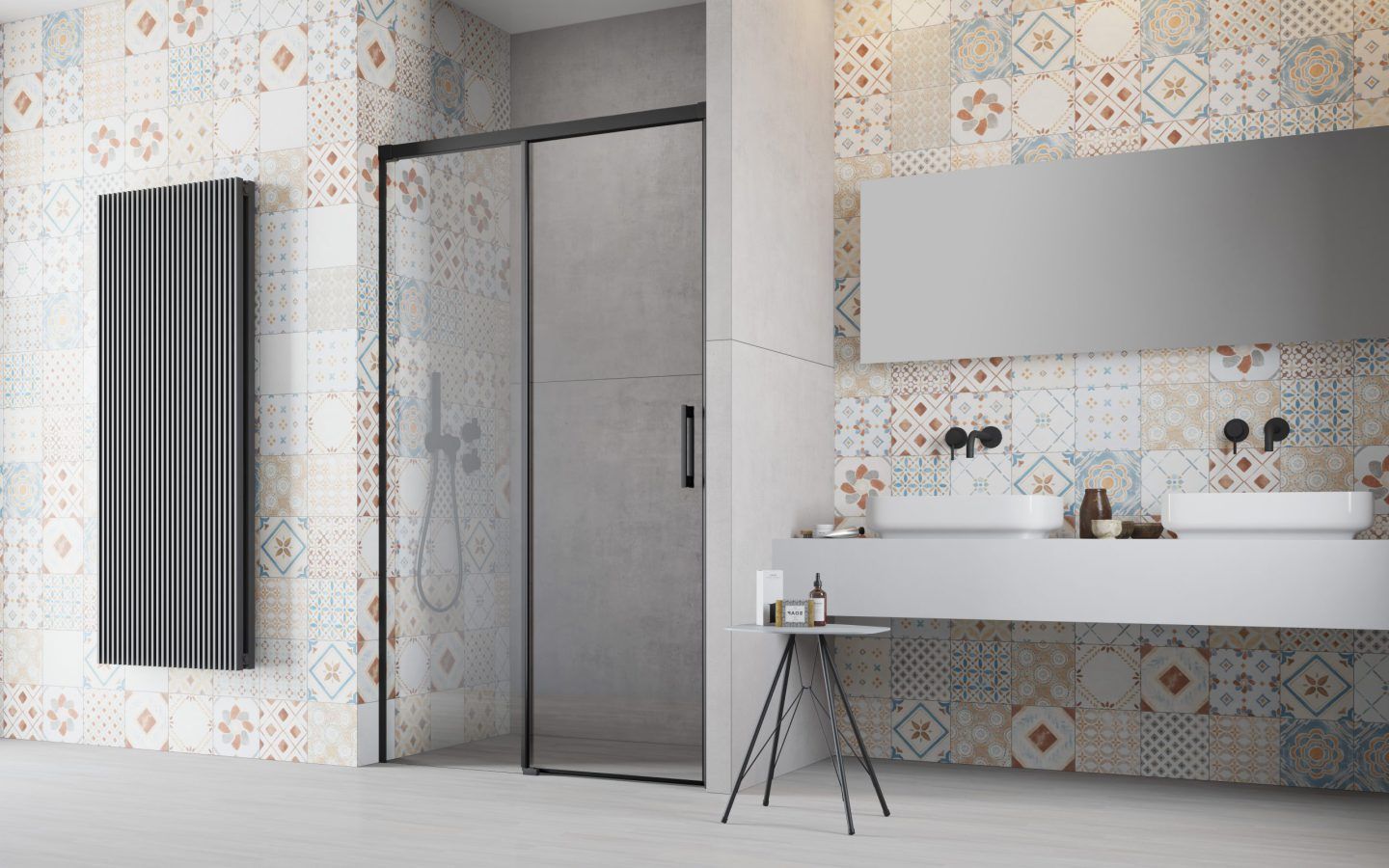 Radaway Idea Black 8 DWJ drzwi prysznicowe 150 cm rozsuwane lewe czarny mat/szkło przezroczyste 10330770-54-01L/10350703-01-01