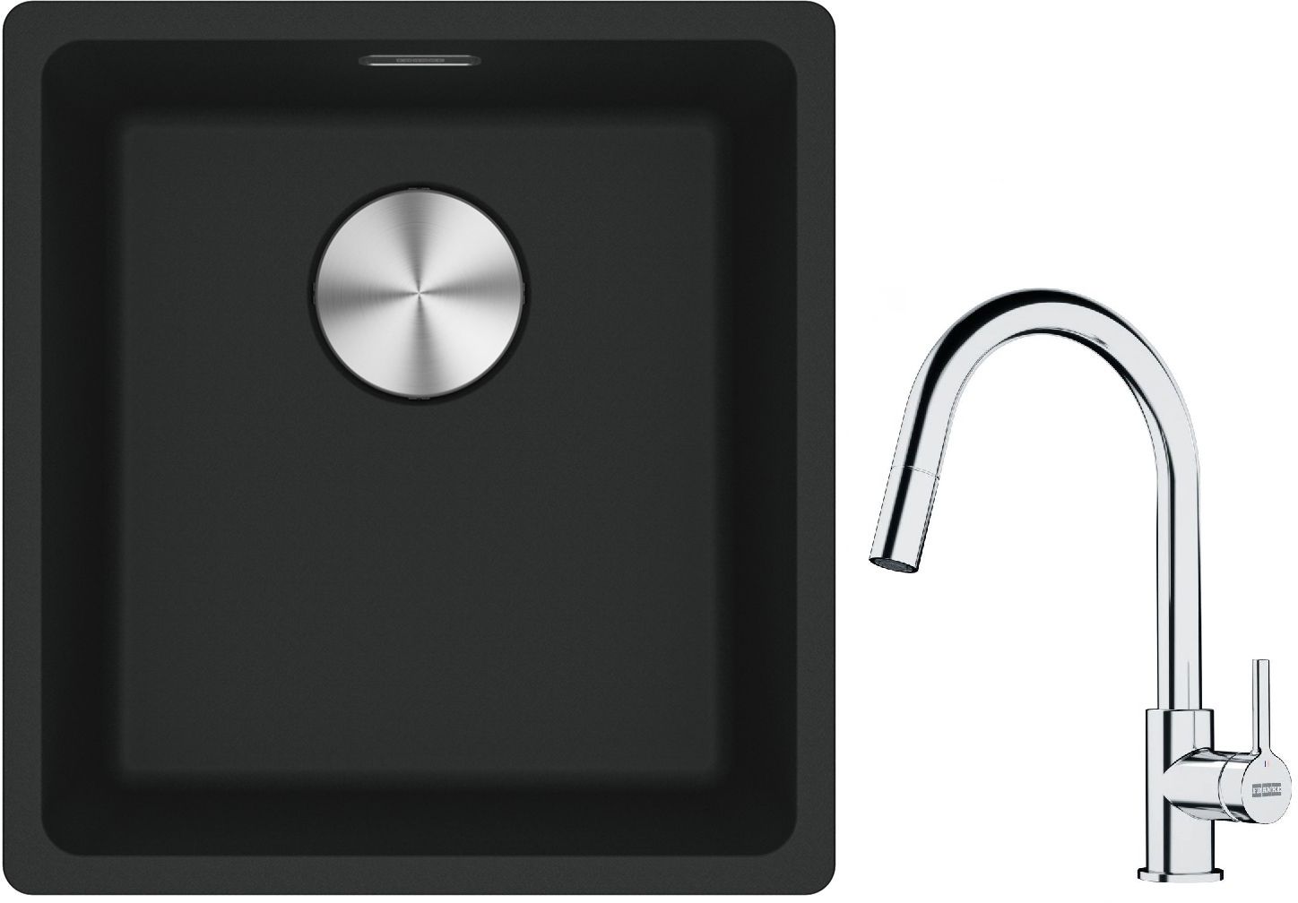 Franke Maris MRG 110-37 zlewozmywak 40x37 cm Fragranite czarny mat z baterią kuchenną Lina chrom (1250687248, 1150693229)