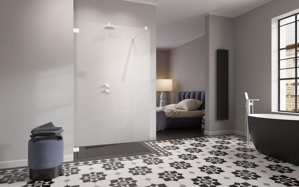 Radaway Essenza Pro White Walk-In ścianka prysznicowa 90 cm wolnostojąca biały mat/szkło przezroczyste 10103090-04-01