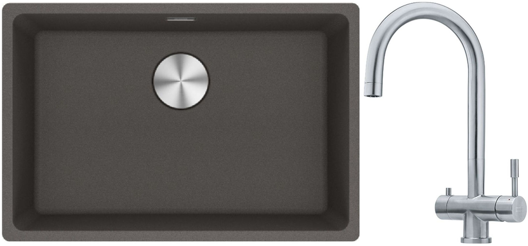 Franke Maris MRG 110-62 zlewozmywak granitowy 65,3x43,3 cm łupkowy szary z baterią kuchenną Eos stal szlachetna (1250716376, 1200179979)