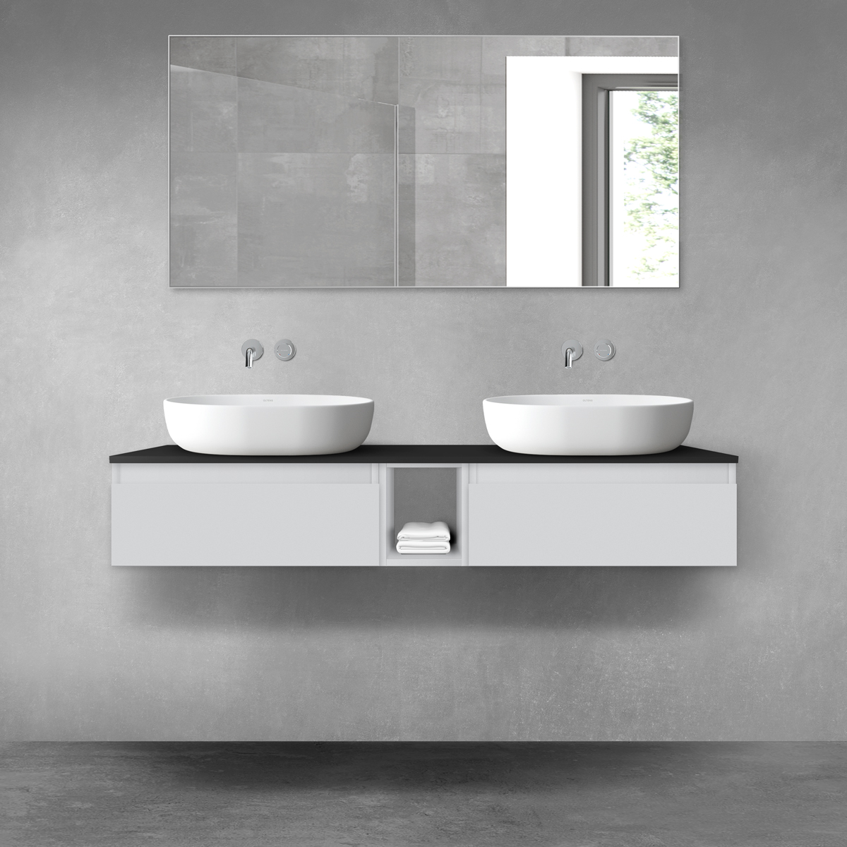 Oltens Vernal zestaw mebli łazienkowych 140 cm z blatem szary mat/czarny mat 68648700 - Wysyłka w 24h