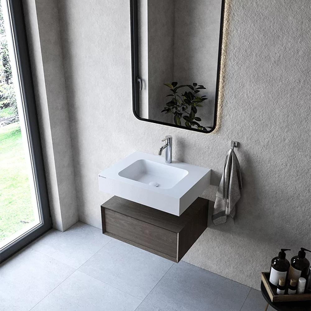 Cristalstone Linea Simpla umywalka 60x45 cm prostokątna ścienna biała U600-MCOT