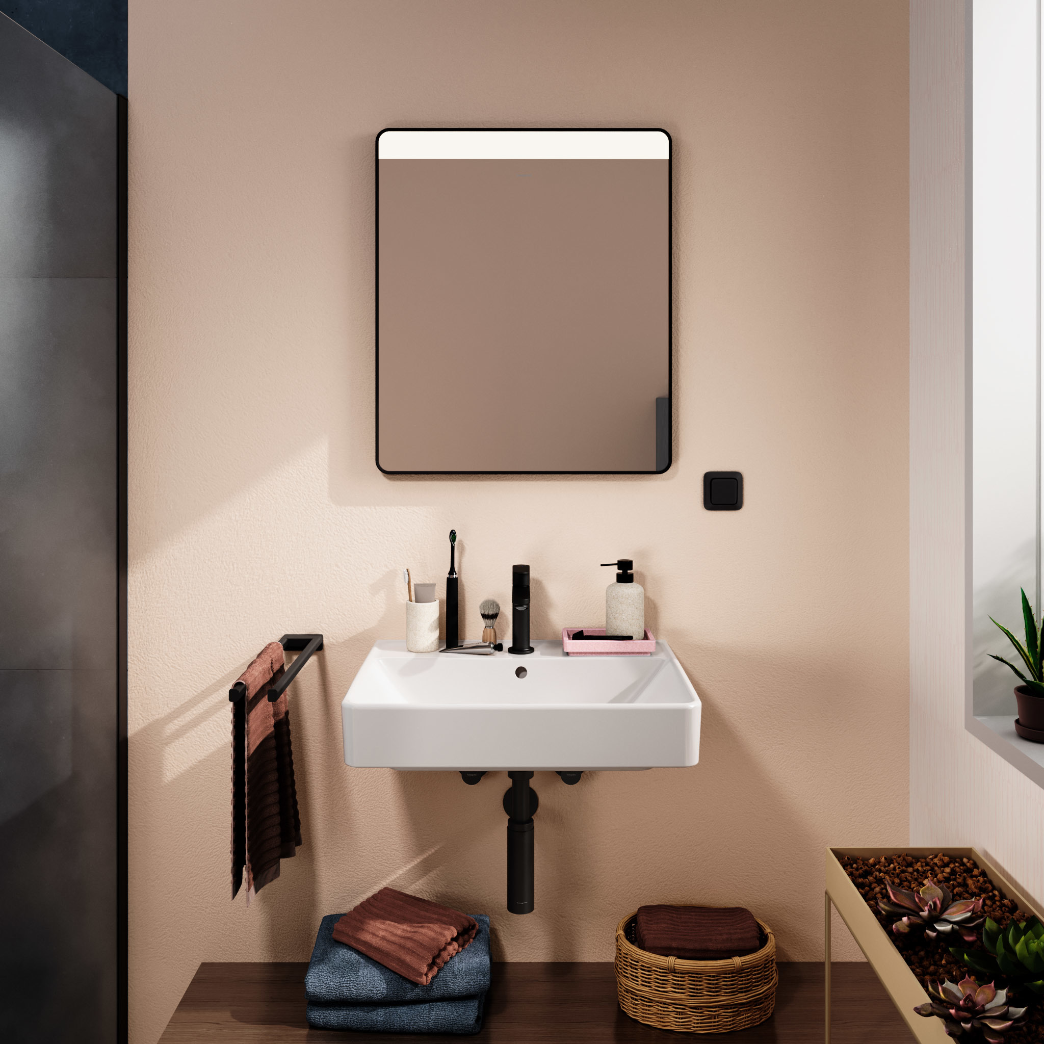 Hansgrohe Xarita Lite Q lustro 60x70 cm prostokątne z oświetleniem czarny mat 54957670
