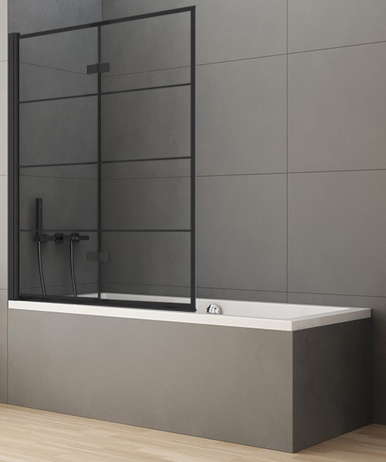 New Trendy New Soleo Black parawan nawannowy 100 cm 2-częściowy czarny mat/szkło ze wzorem P-0049