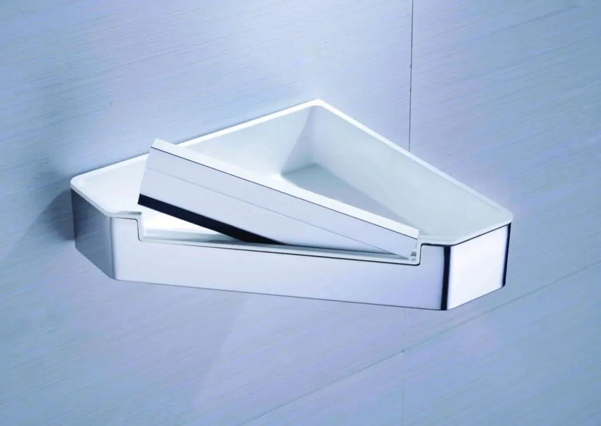 Stella koszyk łazienkowy ze ściągaczką ścienny narożny stal polerowana/biały 16.070 - Wysyłka w 24h