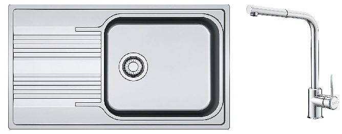 Zestaw Franke Smart zlewozmywak stalowy 86x50 cm z baterią kuchenną Sirius Side len/chrom (1010368324, 1150668280) - Wysyłka w 24h