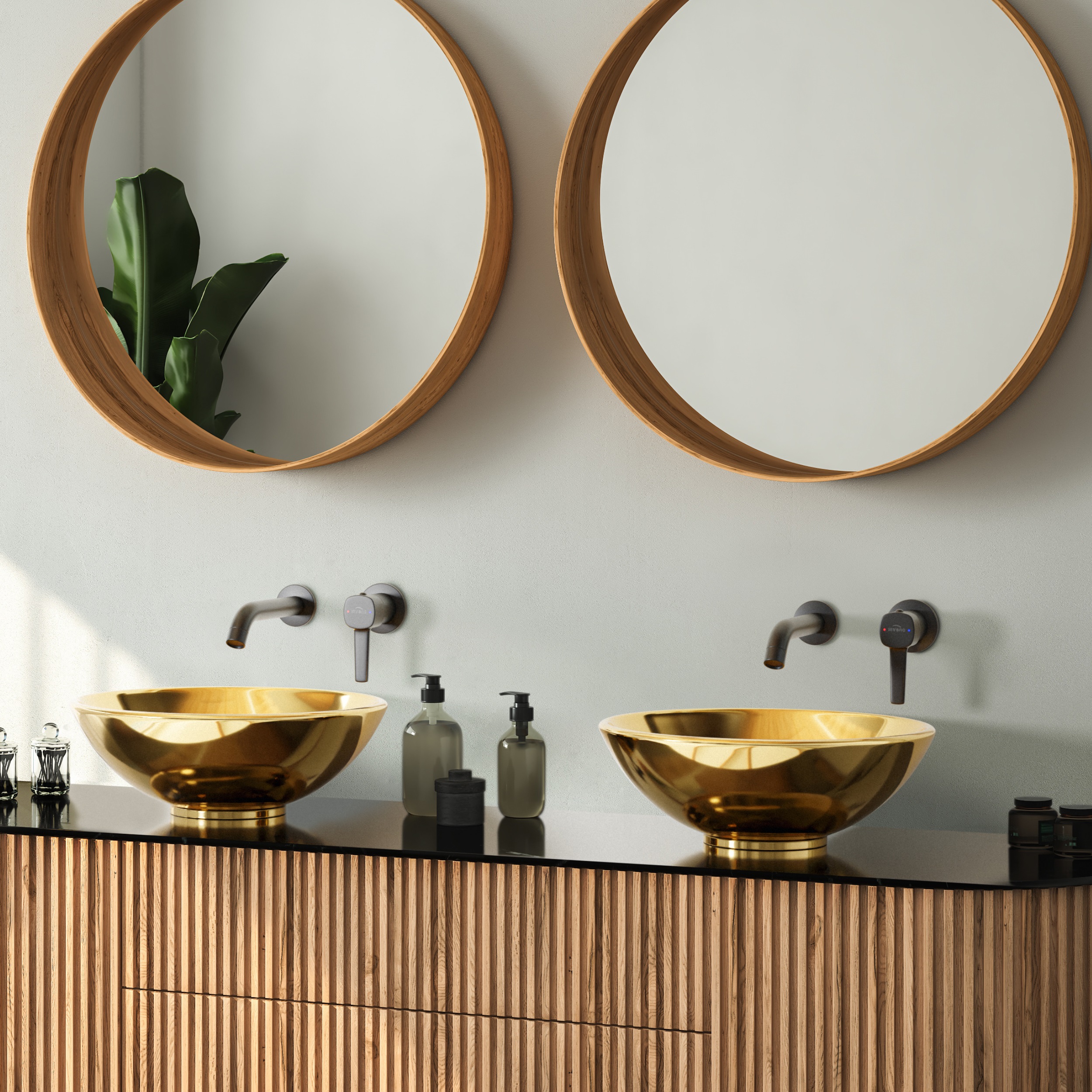 Invena Tinos umywalka 39,5 cm nablatowa okrągła złoty połysk CE-43-009