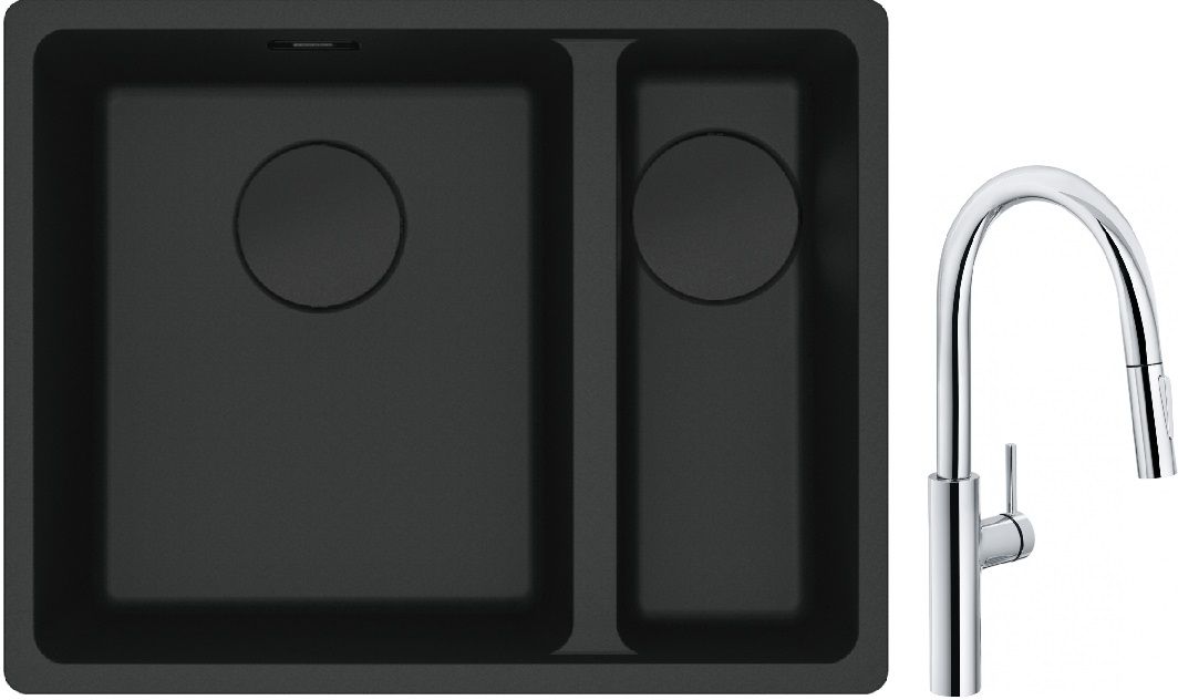 Franke Maris MRG 160-34-15SBR zlewozmywak 52x40 cm Fragranite czarny mat z baterią kuchenną Pescara L Slide-In chrom (1250697755, ...
