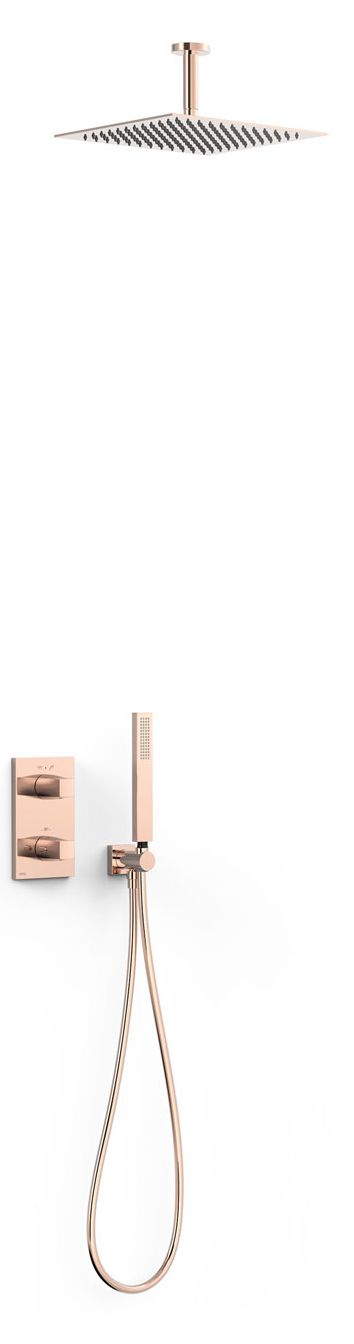 Tres Therm-Box zestaw prysznicowy podtynkowy termostatyczny z deszczownicą różowe złoto 24-K 21125003OP
