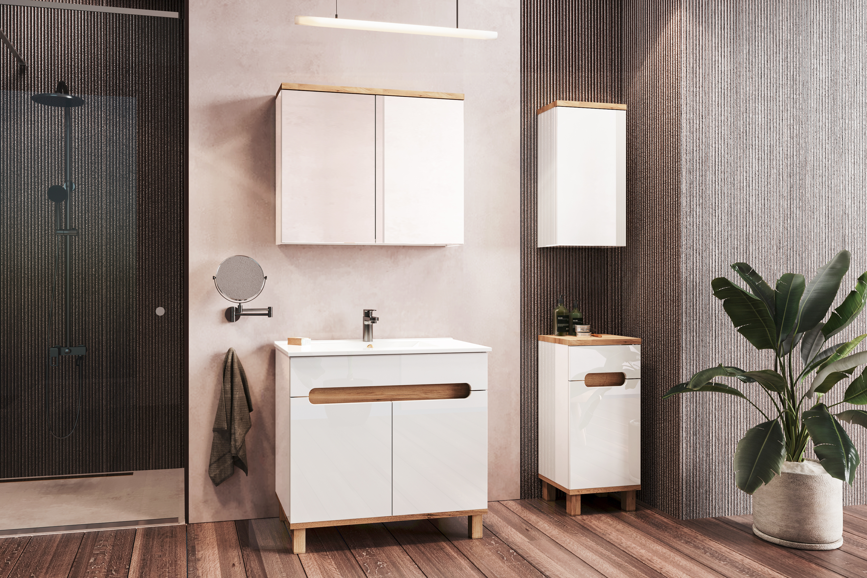 Strama Ovo szafka 79,5x20,1 cm lustrzana biały połysk/dąb craft złoty 12.401.00 - Wysyłka w 24h