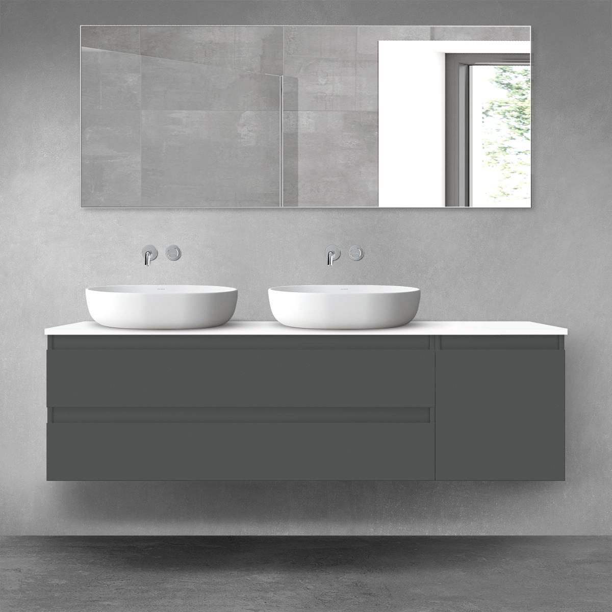 Oltens Vernal zestaw mebli łazienkowych 160 cm z blatem grafit mat/biały połysk 68485000 - Wysyłka w 24h