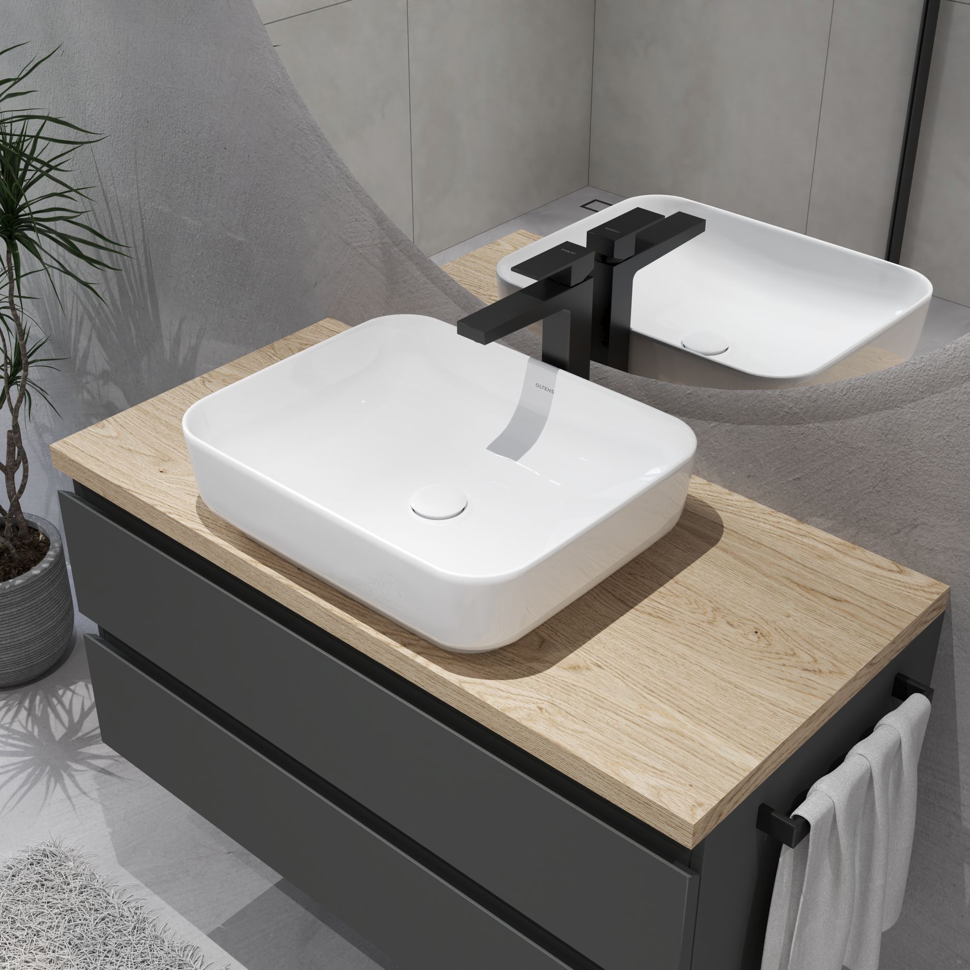 Oltens Gota bateria umywalkowa stojąca czarny mat 32401300 - Wysyłka w 24h