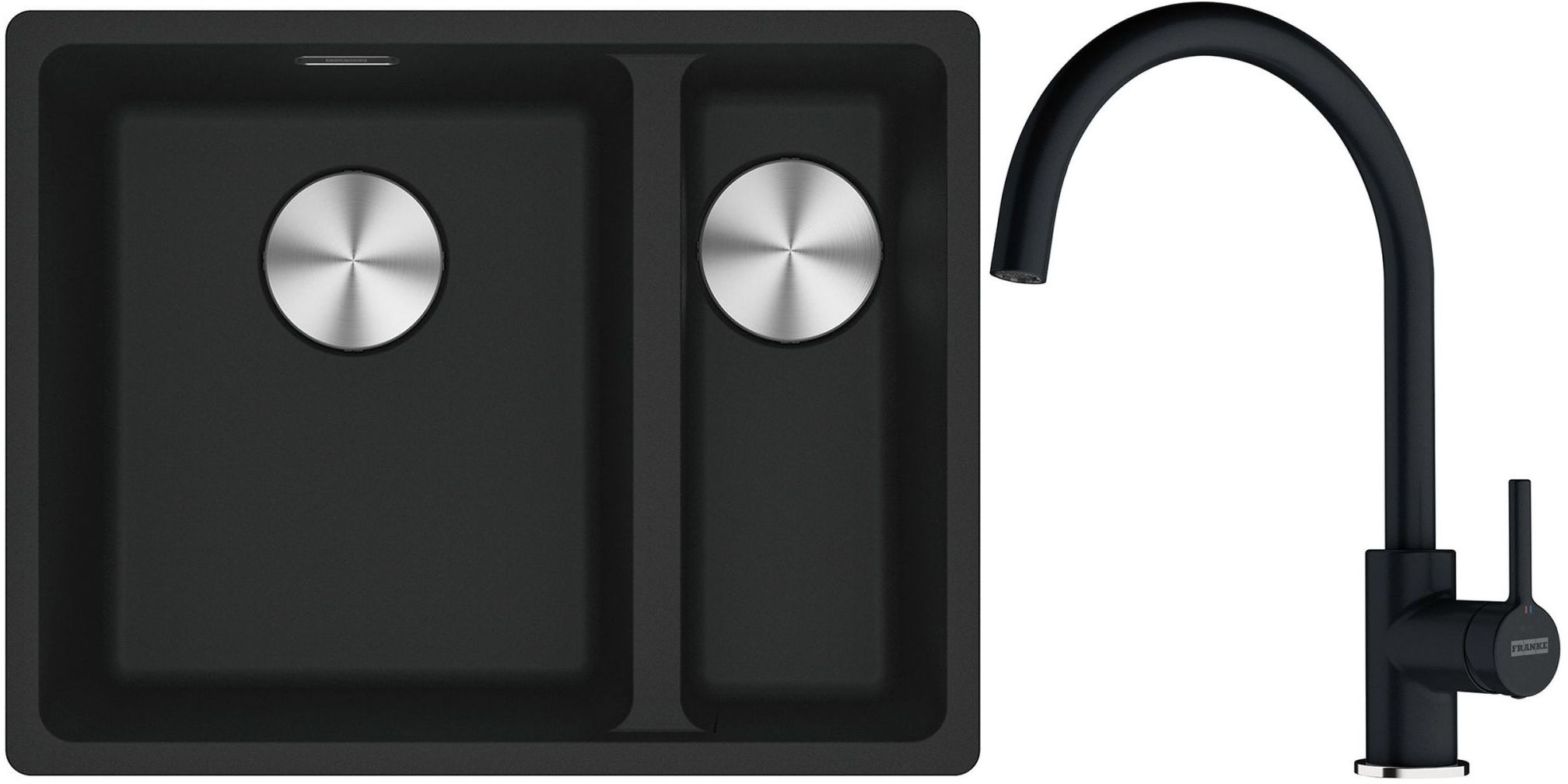 Franke Maris MRG 160-34-15SBR zlewozmywak 52x40 cm Fragranite czarny mat z baterią kuchenną Lina onyx (1250687264, 1150626020)