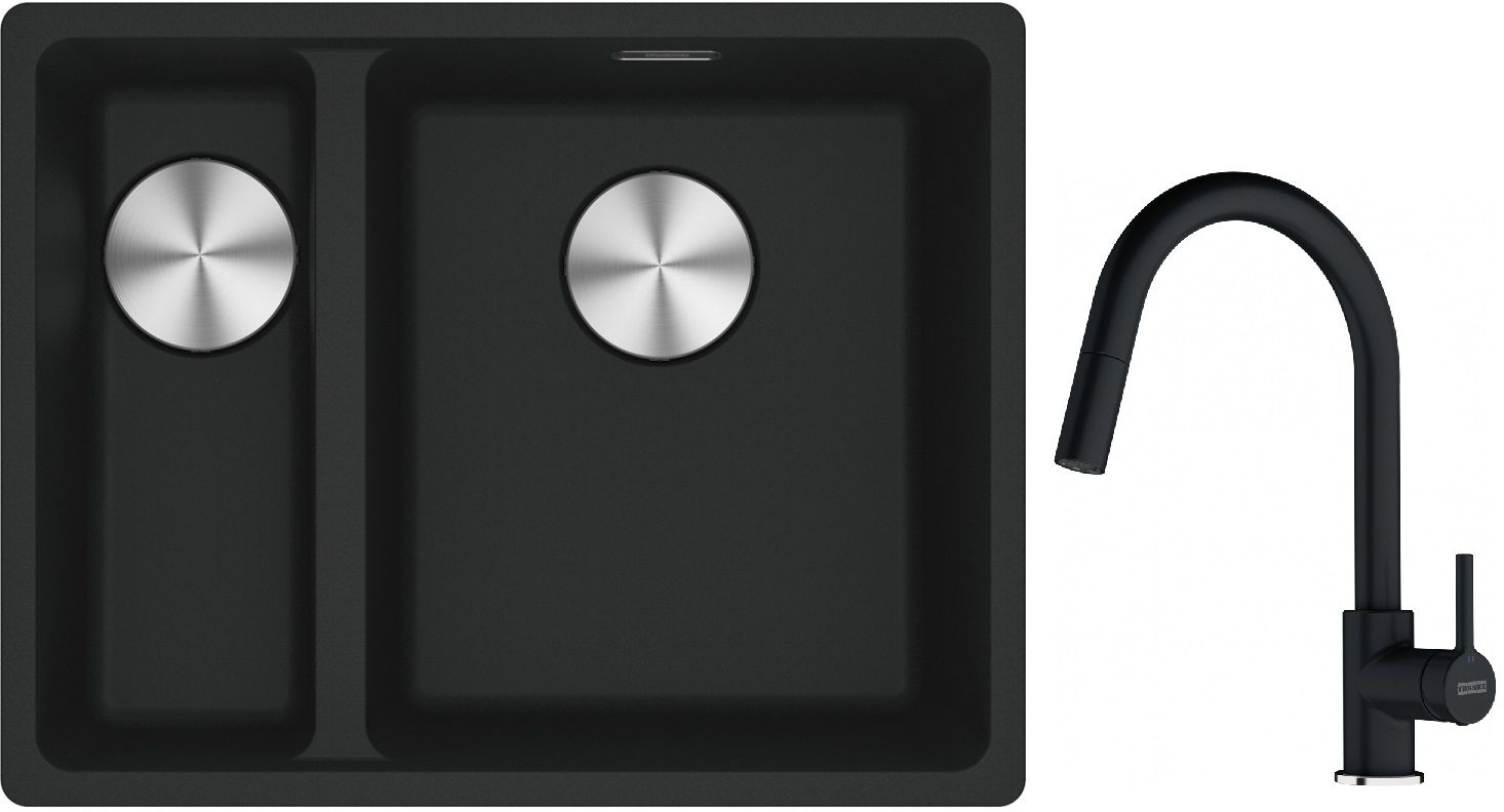 Franke Maris MRG 160-34-15SBL zlewozmywak 52x40 cm Fragranite czarny mat z baterią kuchenną Lina onyx (1250687268, 1150626055)