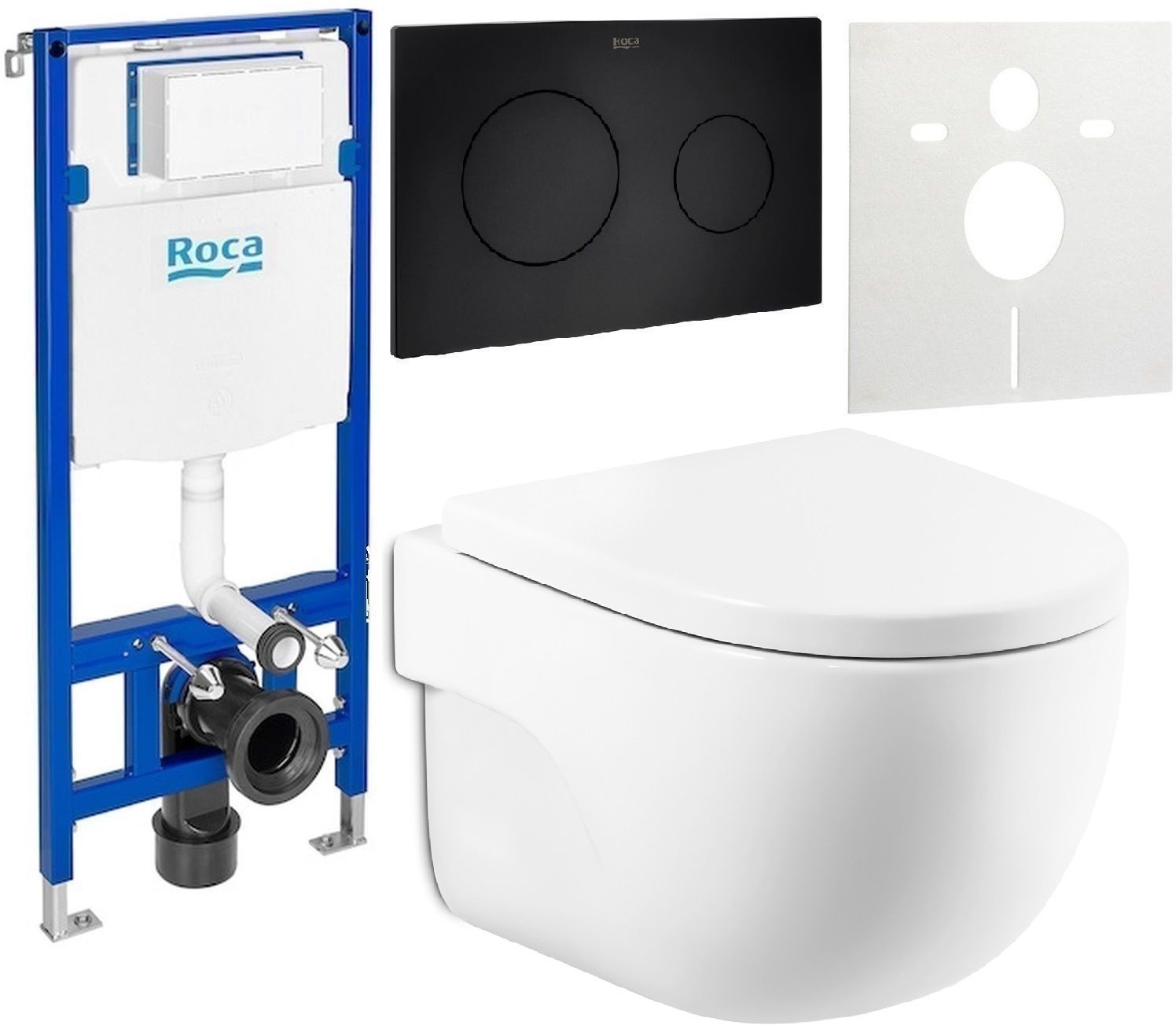 Zestaw Roca Meridian Compacto miska WC wisząca Rimless z deską sedesową wolnoopadającą i stelaż podtynkowy Duplo One z przyciskiem ... - Wysyłka w 24h