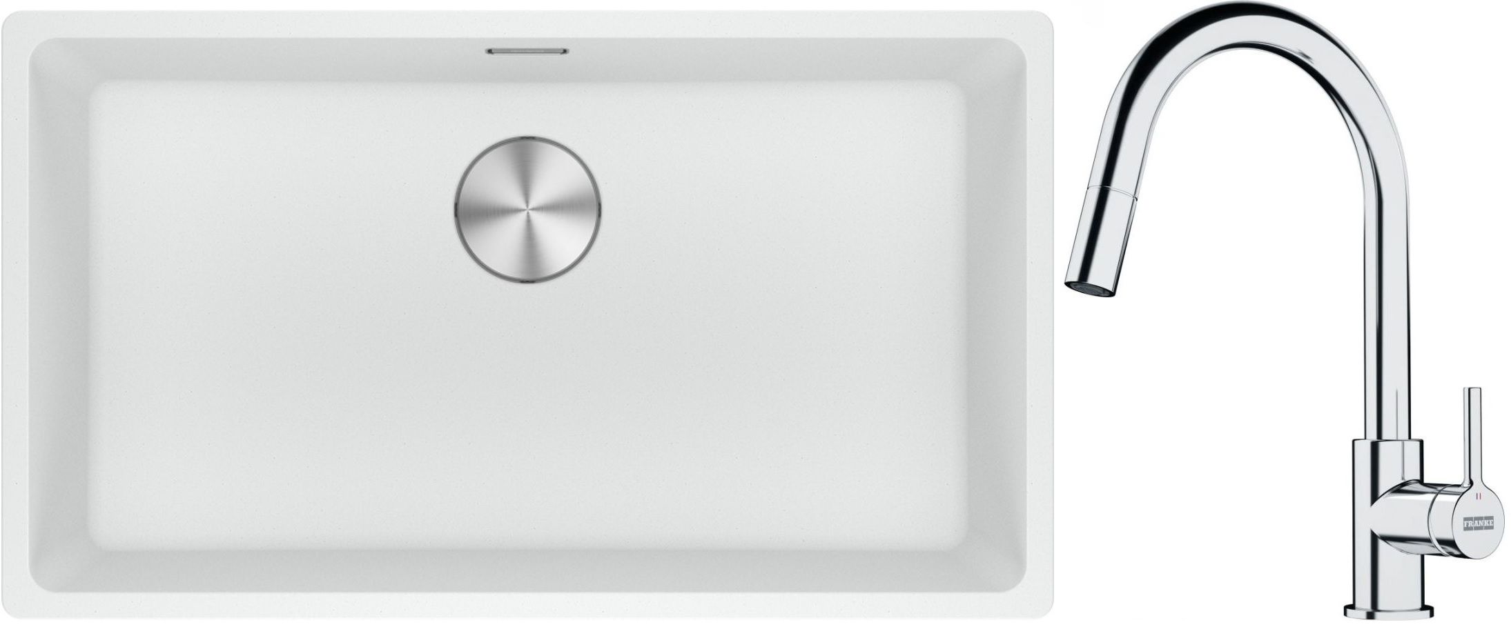 Franke Maris MRG 110-72 zlewozmywak 72x40 cm Fragranite biały polarny z baterią kuchenną Lina chrom (1250687263, 1150693229)
