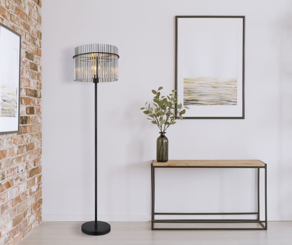 Globo Lighting Gorley lampa stojąca 1x60W czarny mat/przydymiony 15698S