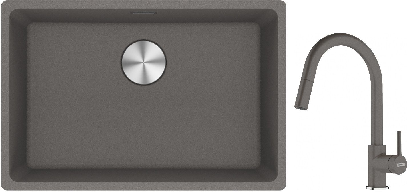 Franke Maris MRG 110-62 zlewozmywak 62x40 cm Fragranite kamienny szary z baterią kuchenną Lina kamienny szary (1250687258, 1150626057)