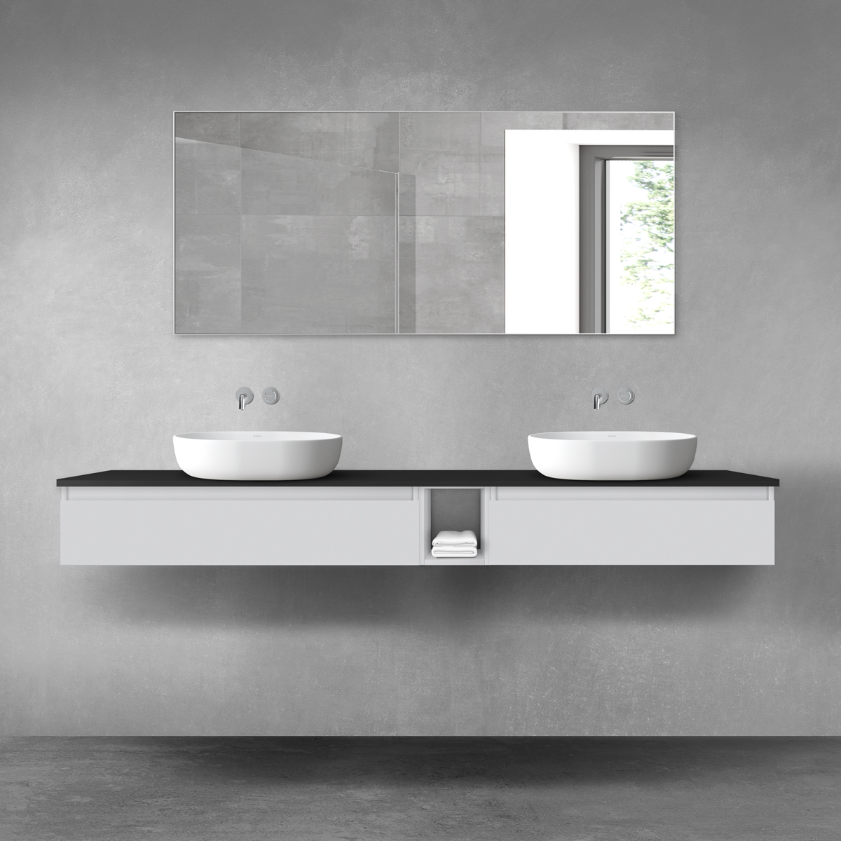 Oltens Vernal zestaw mebli łazienkowych 200 cm z blatem szary mat/czarny mat 68664700 - Wysyłka w 24h