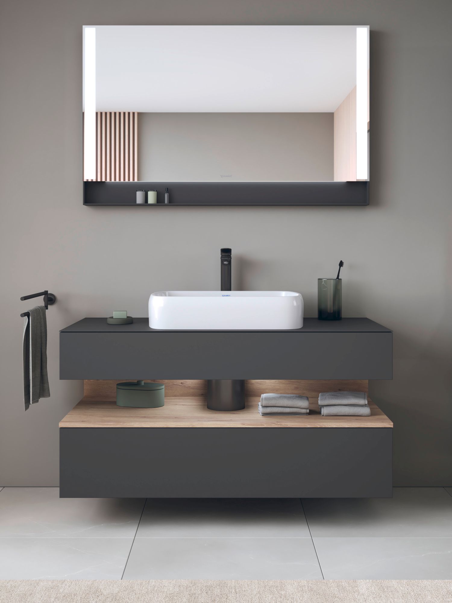 Duravit Qatego szafka 120 cm podumywalkowa wisząca grafit mat/dąb QA4732055490010