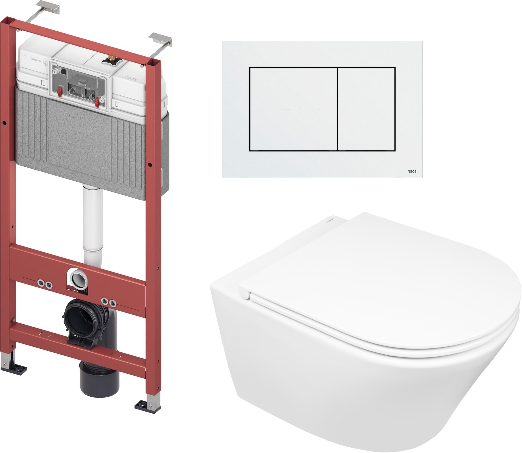 Zestaw Oltens Jog miska WC wisząca z deską wolnoopadającą i stelaż podtynkowy Tece Base z przyciskiem Now biały (9400407, 42001000, ... - Wysyłka w 
