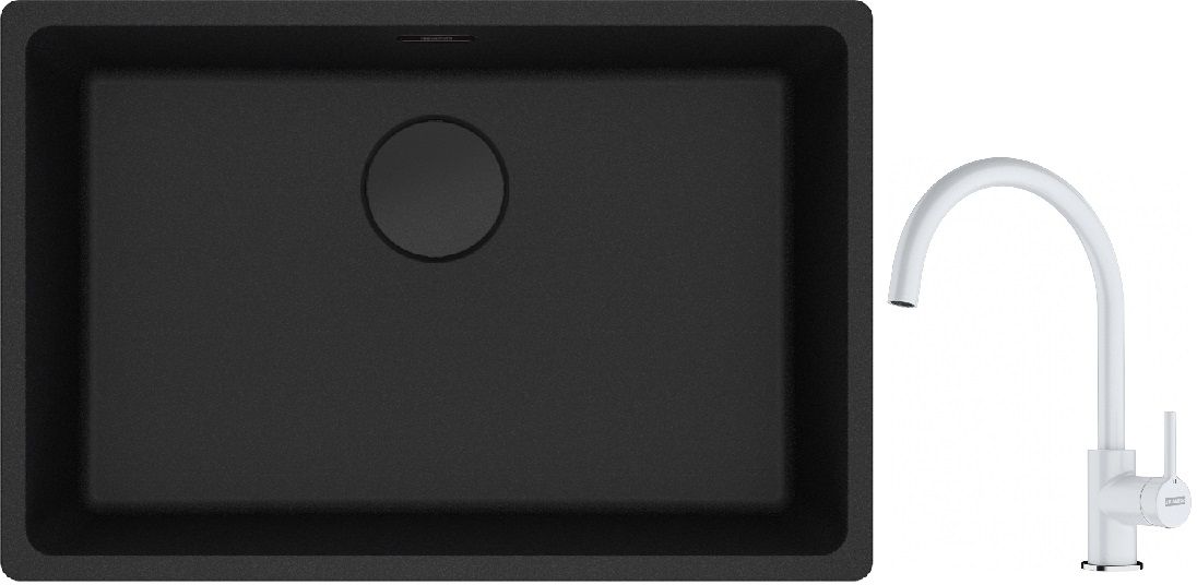 Franke Maris MRG 110-62 zlewozmywak 62x40 cm Fragranite czarny mat z baterią kuchenną Lina biały polarny (1250697758, 1150626024)