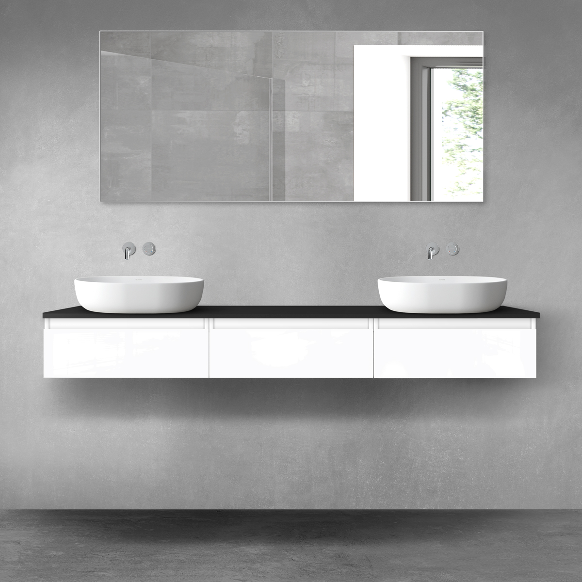 Oltens Vernal zestaw mebli łazienkowych 180 cm z blatem biały połysk/czarny mat 68499000 - Wysyłka w 24h