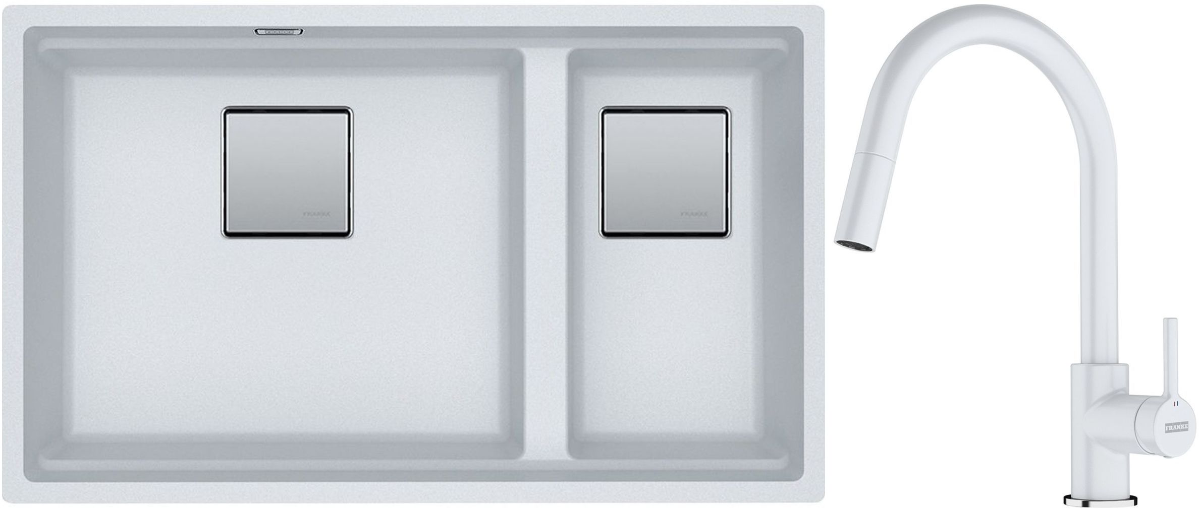 Franke Kanon KNG 120 zlewozmywak 76x46 cm Fragranite biały polarny z baterią kuchenną Lina Pull-Out biały polarny (1250528638, ...