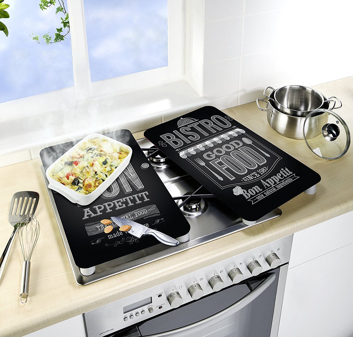 Wenko Universal płyta kuchenna wielofunkcyjna szklana 2 szt czarny 2521483100