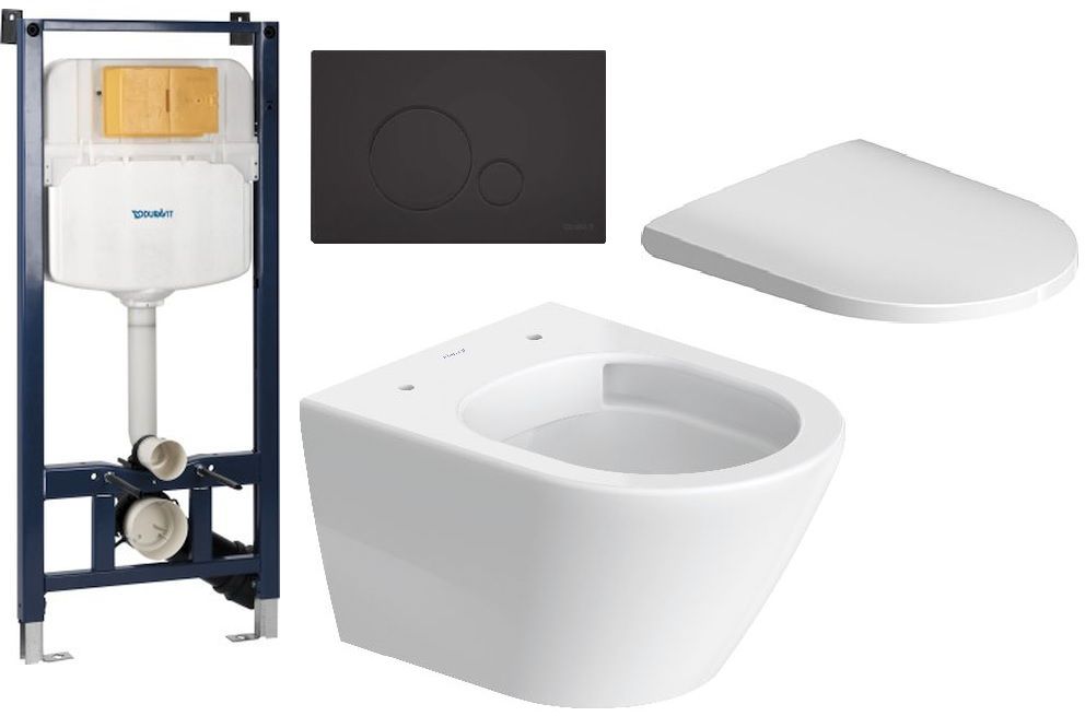 Zestaw Duravit D-Neo Compact miska WC Rimless WonderGliss z deską wolnoopadającą i stelaż podtynkowy DuraSystem z przyciskiem czarnym ... - Wysyłka w 