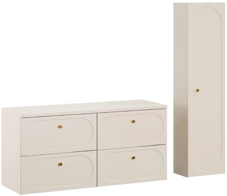 Zestaw Comad Donna Sand dwie szafki 60 cm z blatem 121 cm i szafką boczną wysoką beż piaskowy SET-DS B SAND 120CM HC