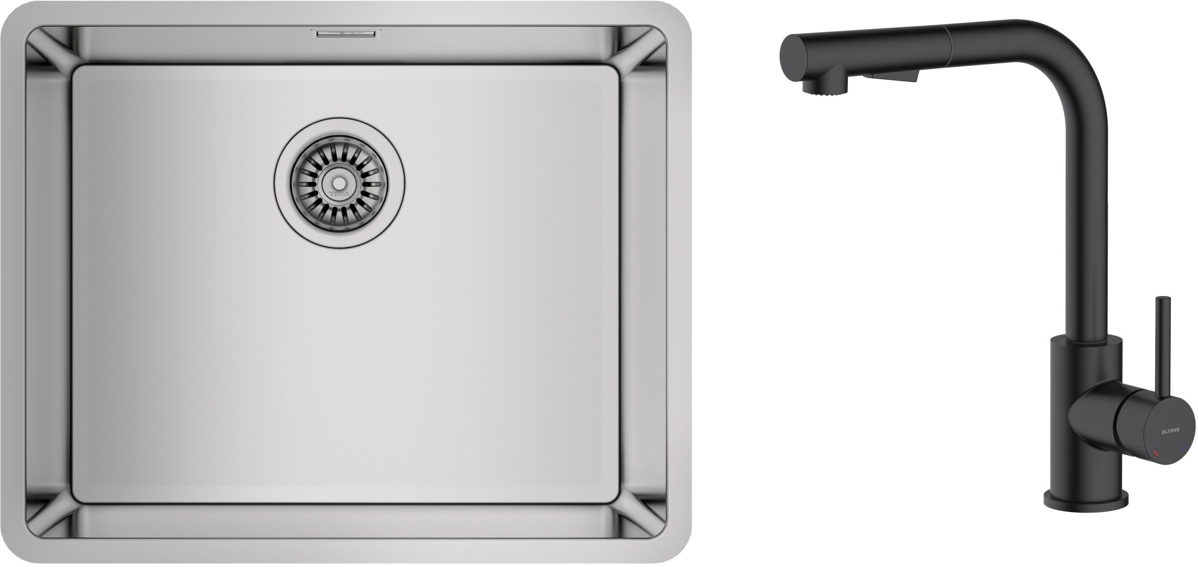 Zestaw Teka Be Linea RS15 50.40 zlewozmywak 54x44 cm z baterią kuchenną Oltens Myvat stal polerowana/czarny mat (115000005, 35205300) - Wysyłka w 24h