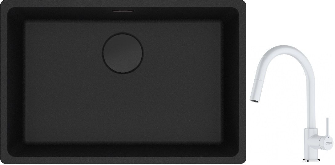 Franke Maris MRG 110-62 zlewozmywak 62x40 cm Fragranite czarny mat z baterią kuchenną Lina biały polarny (1250697758, 1150626081) - Wysyłka w 24h