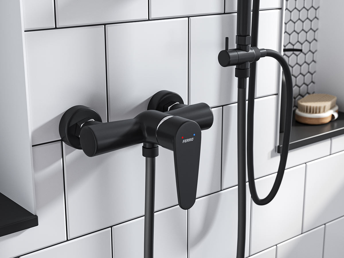 Ferro Algeo bateria prysznicowa ścienna czarny mat BAG7BL