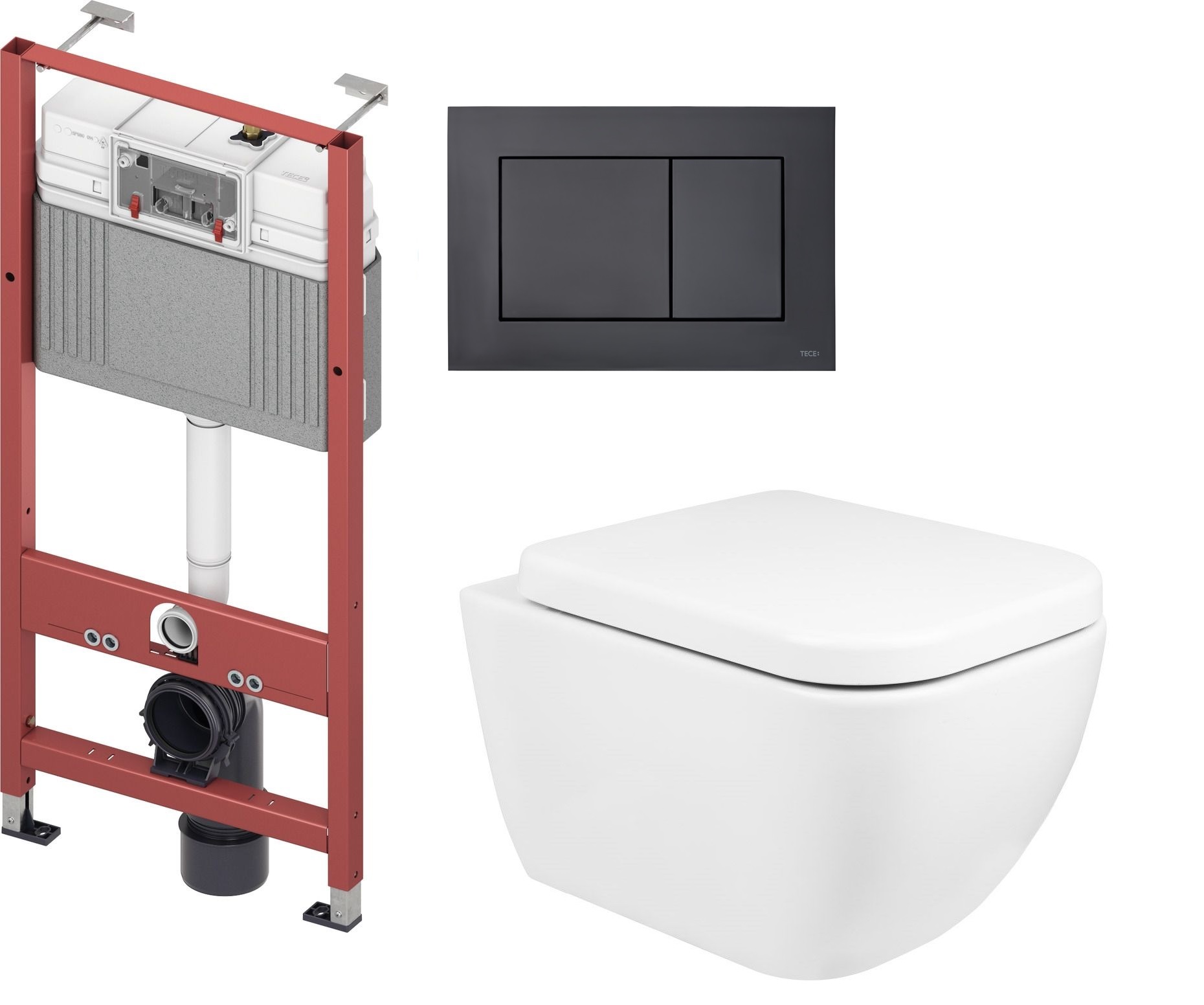 Zestaw Oltens Vernal miska WC wisząca z deską wolnoopadającą i stelaż podtynkowy Tece Base z przyciskiem Now biały/czarny mat ... - Wysyłka w 24h