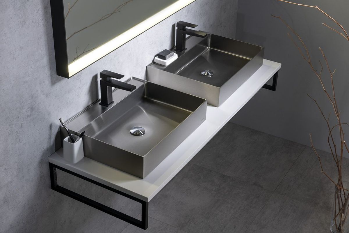 Sapho Aurum umywalka 55x42 cm nablatowa prostokątna stal nierdzewna szczotkowana AU402