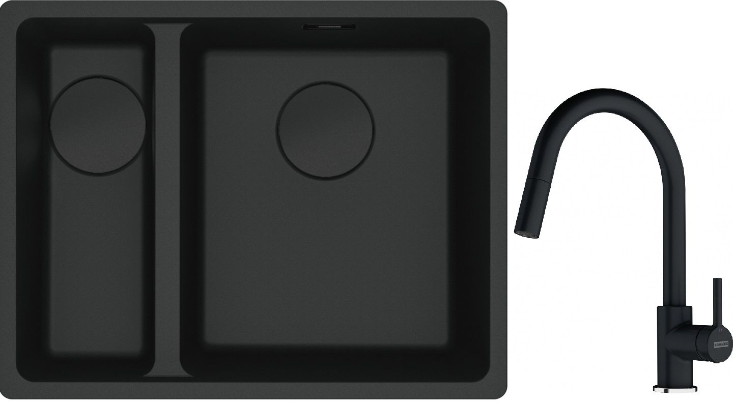 Franke Maris MRG 160-34-15SBL zlewozmywak 52x40 cm Fragranite czarny mat z baterią kuchenną Lina onyx (1250697756, 1150626055) - Wysyłka w 24h