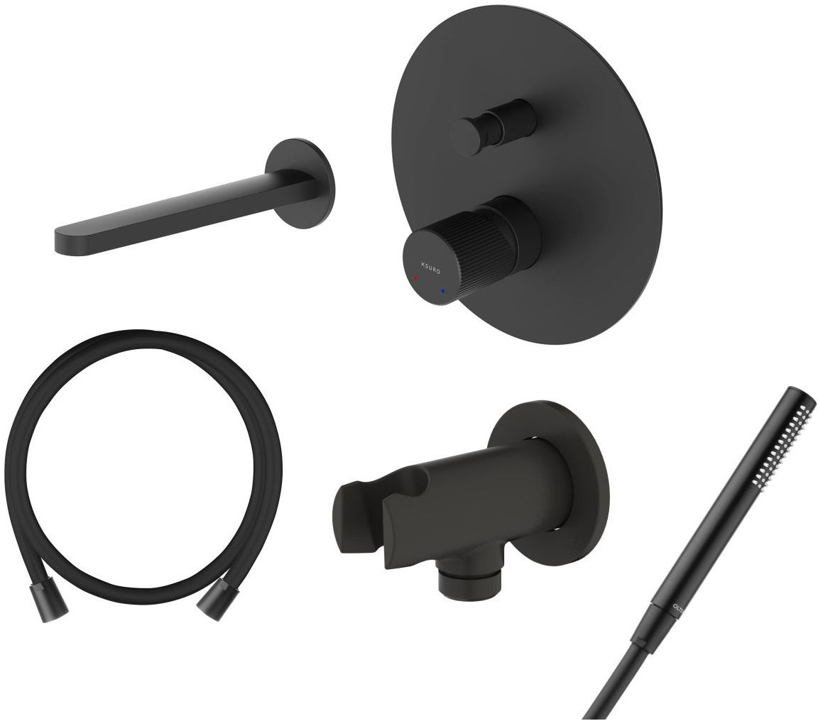 Zestaw Ksuro 02 bateria wannowo-prysznicowa podtynkowa z kompletem natryskowym Oltens i wylewką Ksuro czarny mat (13006030, 37102300, ... - Wysyłka w 